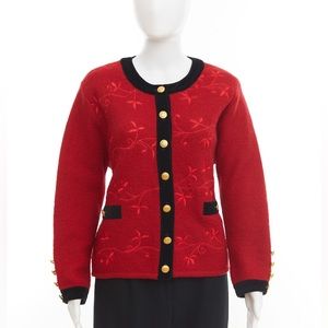 Vintage Franco Valeri embroidered red wool cardigan jacket / Medium Large